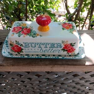 The Pioneer Woman Butter Dish Floral Stoneware NWT